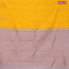 Pure kanjivaram silk saree yellow and pastel grey with zari woven box type buttas in borderless style
