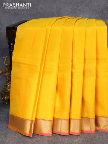 Pure kanjivaram silk saree yellow and pink with zari woven buttas and zari woven border