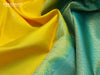 Pure kanjivaram silk saree yellow and teal blue shade with zari woven buttas and floral design zari woven border