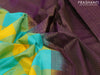 Pure kanjivaram silk saree yellow teal blue and deep purple with paalum pazhamum check in borderless style