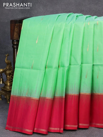 Pure soft silk saree green shade and dual shade of pink with allover zari woven buttas and rettapet zari woven border