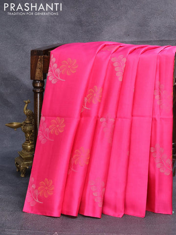 Pure soft silk saree pink and yellow with zari woven floral buttas in borderless style