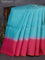 Pure soft silk saree teal blue and dual shade of pinkish orange with allover zari weaves and zari woven simple border