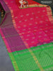 Pure uppada silk saree dual shade of pink and light green with silver zari woven annam buttas and zari woven border