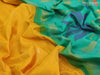 Pure uppada silk saree yellow and teal green with thread & silver zari woven paisley buttas and piping border