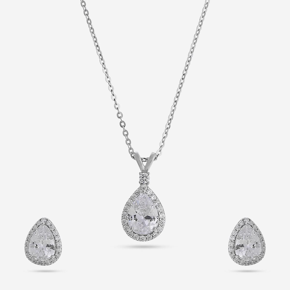 92.5 Silver Pendant with Chain and Earring Set 188215