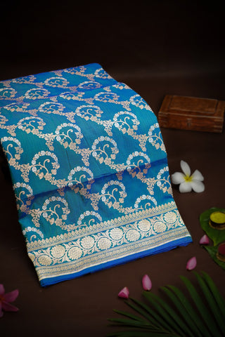 Banarasi Silk Peacock Blue Saree