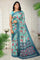 SEA GREEN and BLUE FLORALS LINEN Saree with FANCY