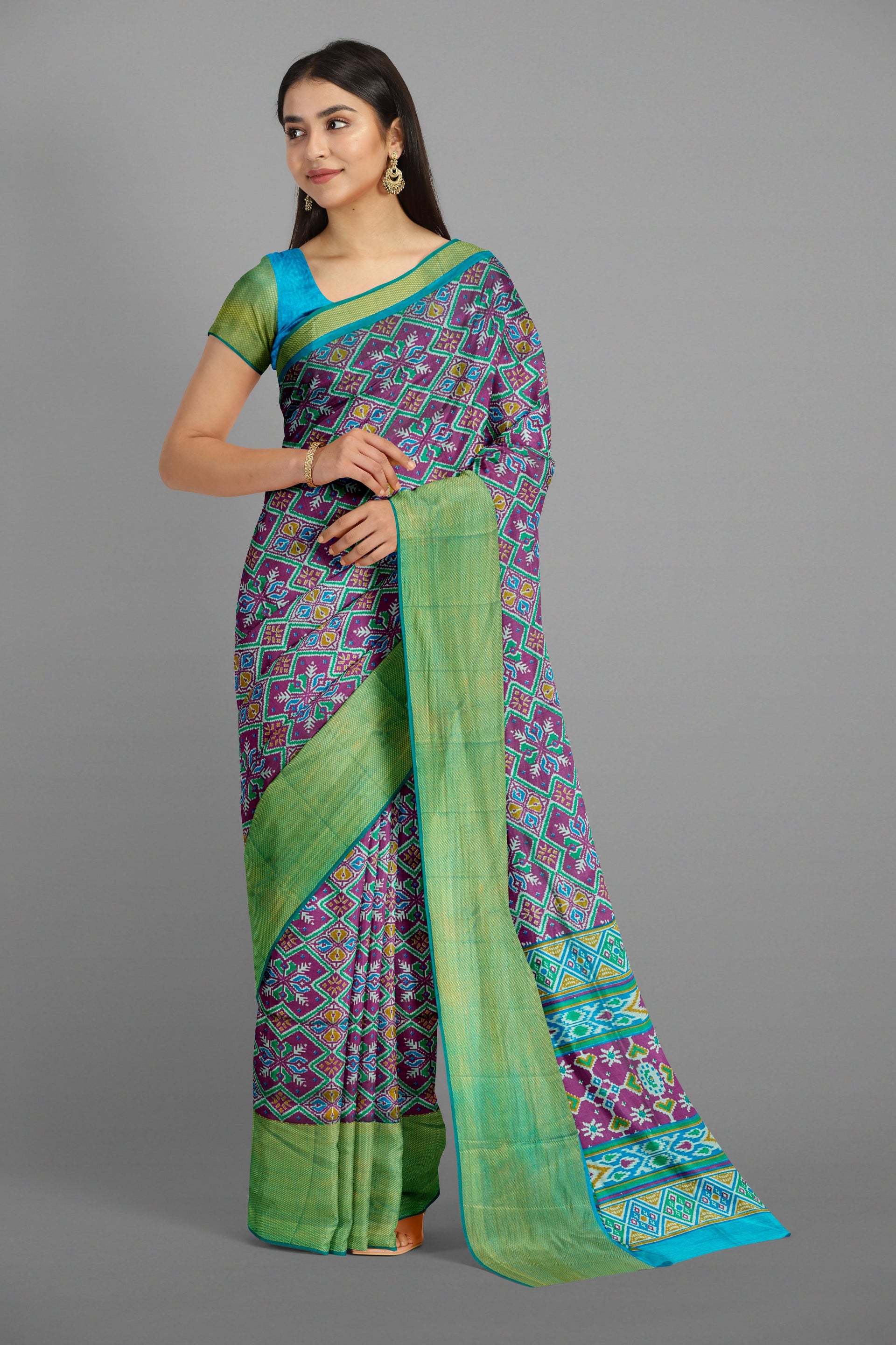 LIGHT PURPLE and TEAL PATOLA SILK Saree with IKAT