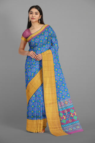 ROYAL BLUE and PURPLE PATOLA SILK Saree with IKAT