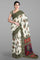 OFF WHITE and DARK GREEN FLORALS SILK Saree with FANCY