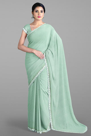 LIGHT SEA GREEN and SILVER SOLID CHIFFON Saree with FANCY