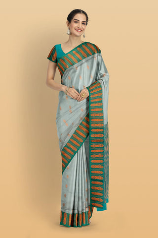 SLATE BLUE and TEAL BUTTIS SILK Saree with BANARASI FANCY