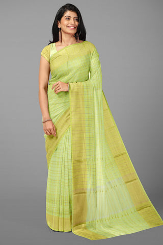 LIGHT GREEN and GOLD CHECKS TISSUE KOTA Saree with BANARASI FANCY