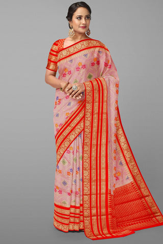 LIGHT PINK and RED JAAL SILK Saree with FANCY