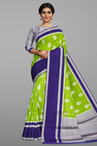 LIGHT GREEN and DARK BLUE MOTIFS SILK Saree with FANCY