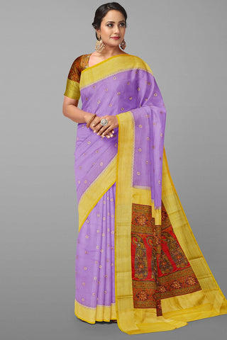 LAVENDER and YELLOW BUTTIS SILK Saree with FANCY