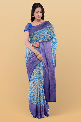 LIGHT BLUE and ROYAL BLUE BUTTERFLY PRINT SILK Saree with FANCY