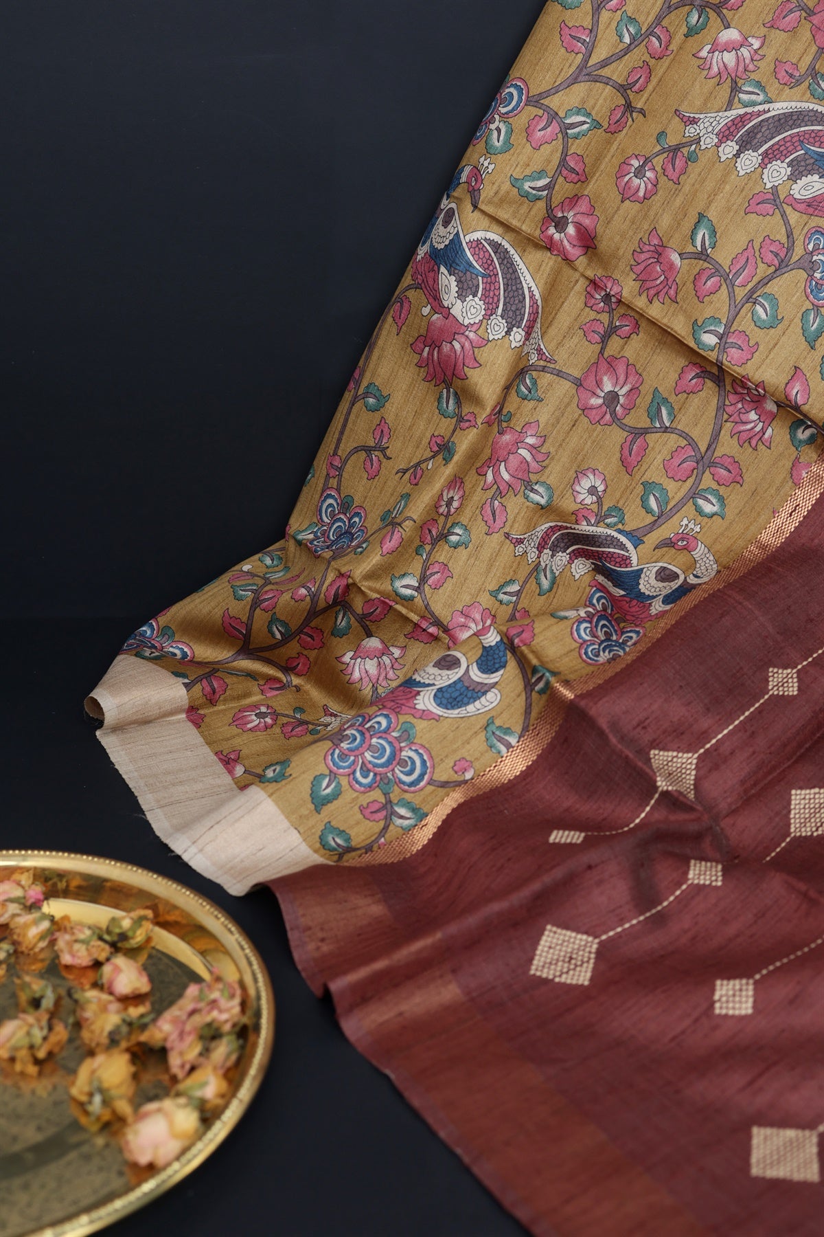 Fancy Tussar Mustard Saree