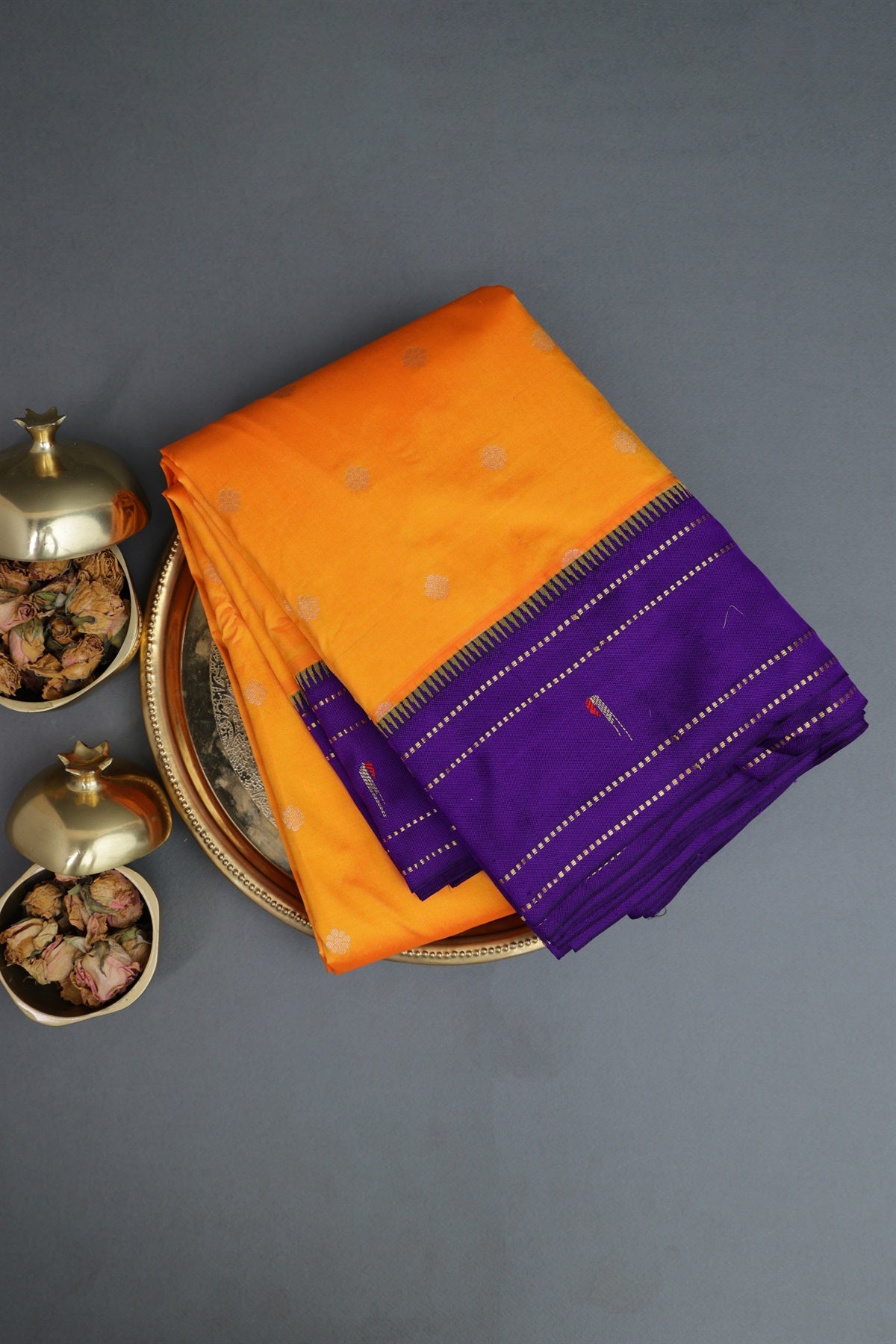 Paithani Silk Mustard And Orange Saree