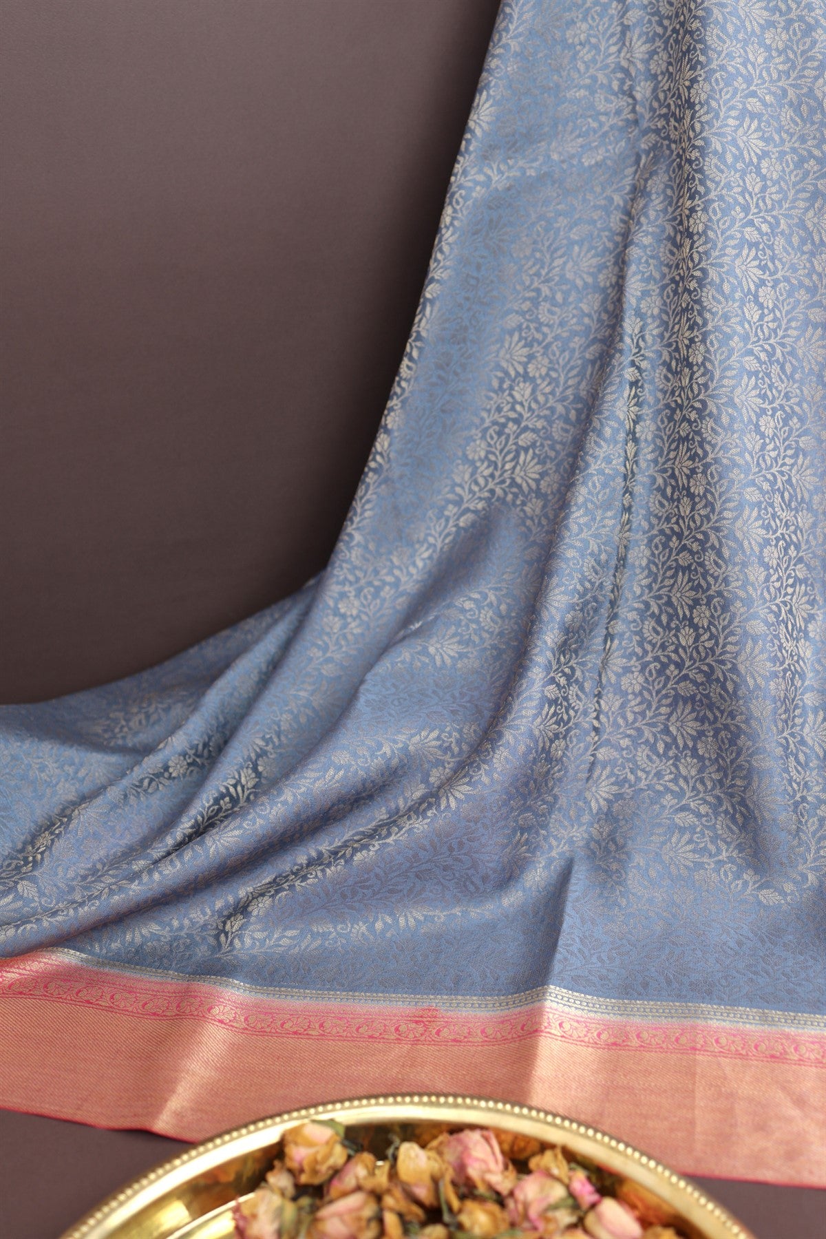 Mysore Crepe Powder Blue Saree