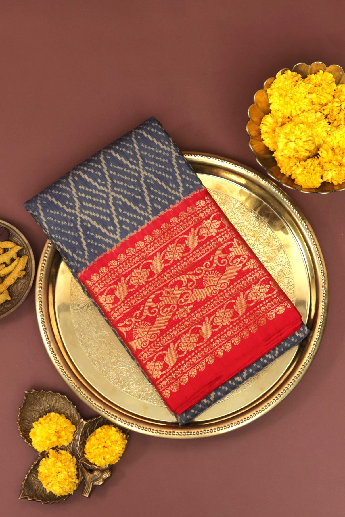 Kanchi Ikat Silk Dark Grey Saree