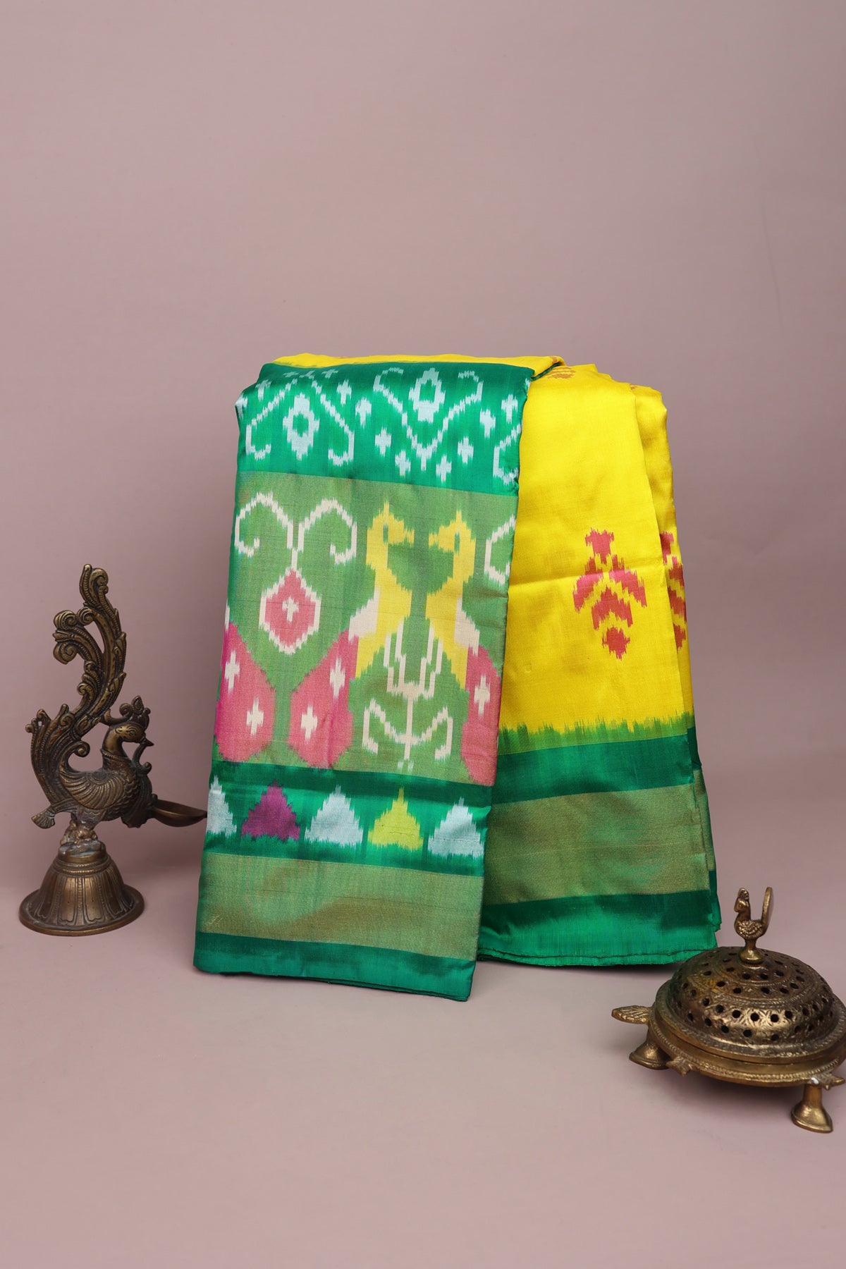 Ikat Silk Yellow Saree