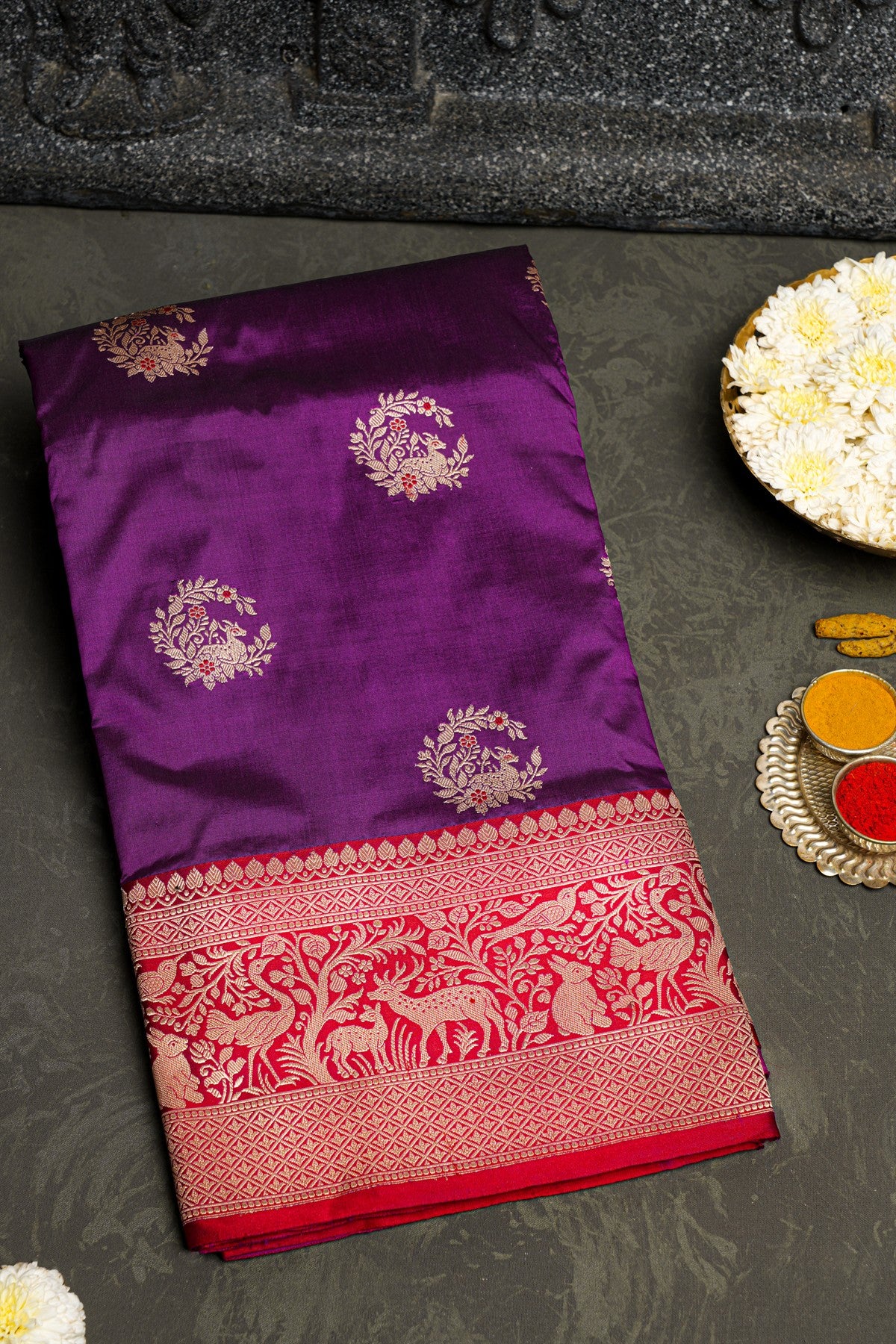 Banarasi Kathan Silk Purple Saree