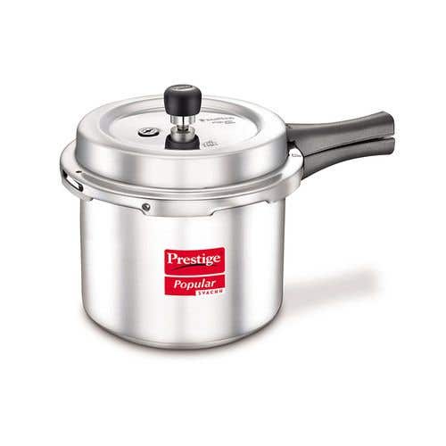 Prestige Popular Svachh Virgin Aluminium Gas and Induction Compatible Pressure Cooker, (Silver)