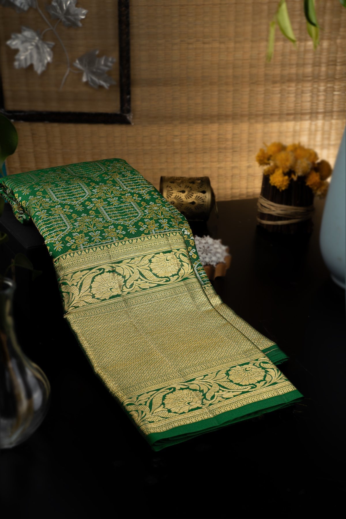 Varamahalakshmi Dark Green & Gold Kanchipuram Motifs Saree