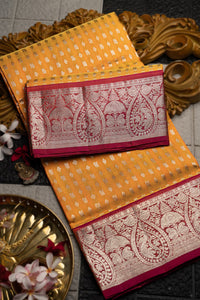 Varamahalakshmi Mustard & Maroon Venkatagiri Buttis Saree