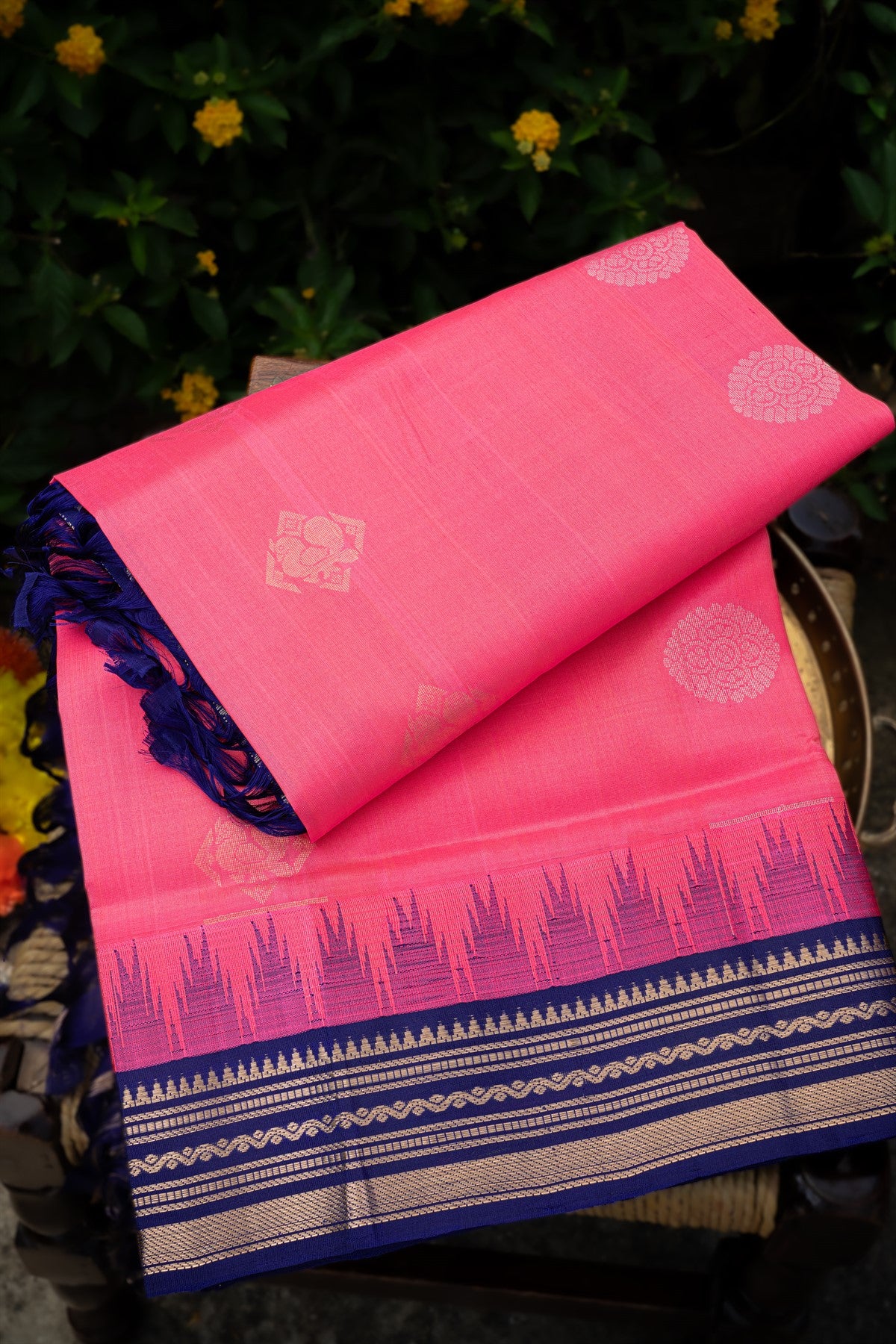 Varamahalakshmi Rose Pink & Navy Blue Kuppadam Motifs Saree