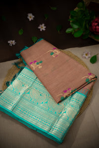 Mandir Light Brown & Sea Green Kuppadam Motifs Saree