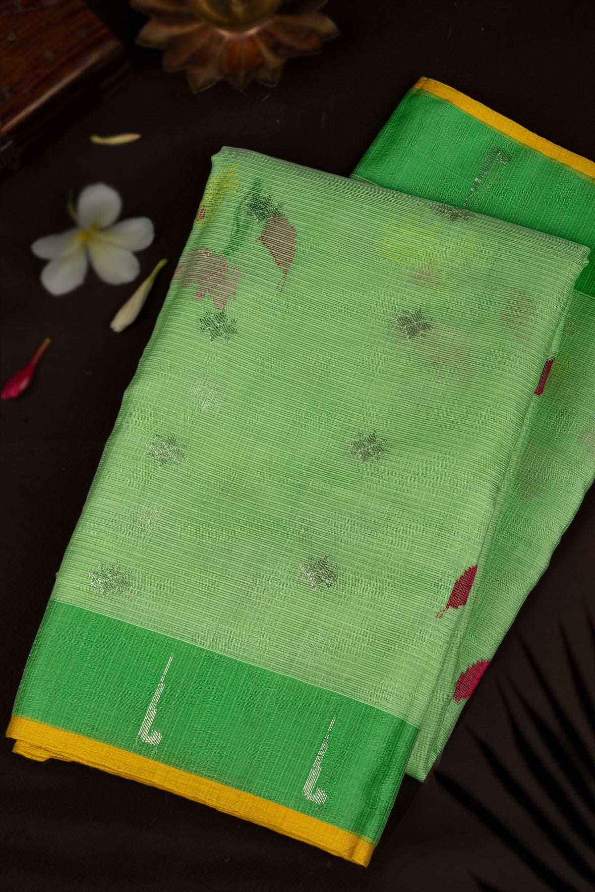 Varamahalakshmi Light Green & Mustard Zari Kota Buttis Saree