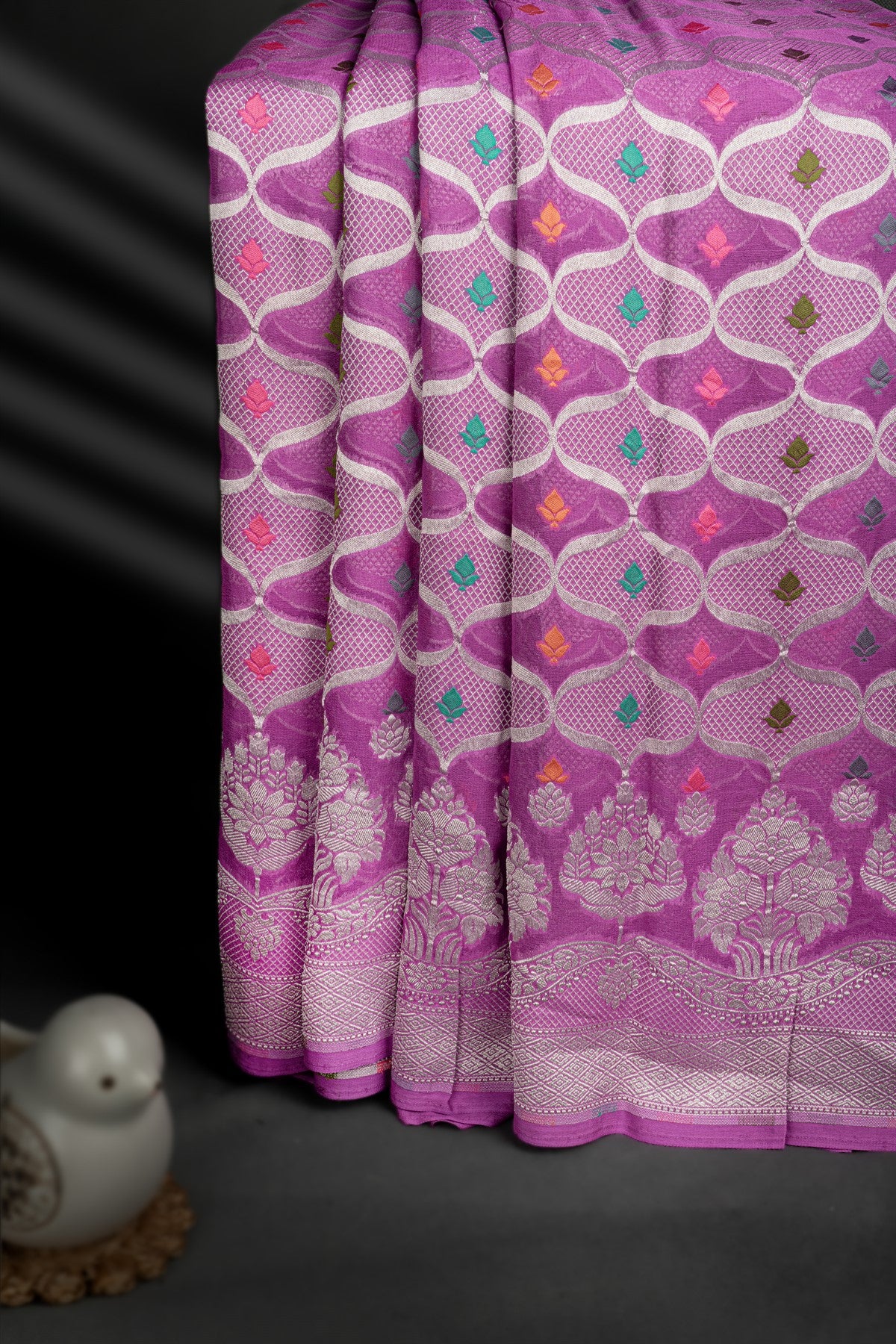 Mandir Lavender & Silver Banarasi Brocade Saree