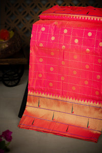 Varamahalakshmi Light Pink & Gold and Red Paithani Checks And Buttis Saree