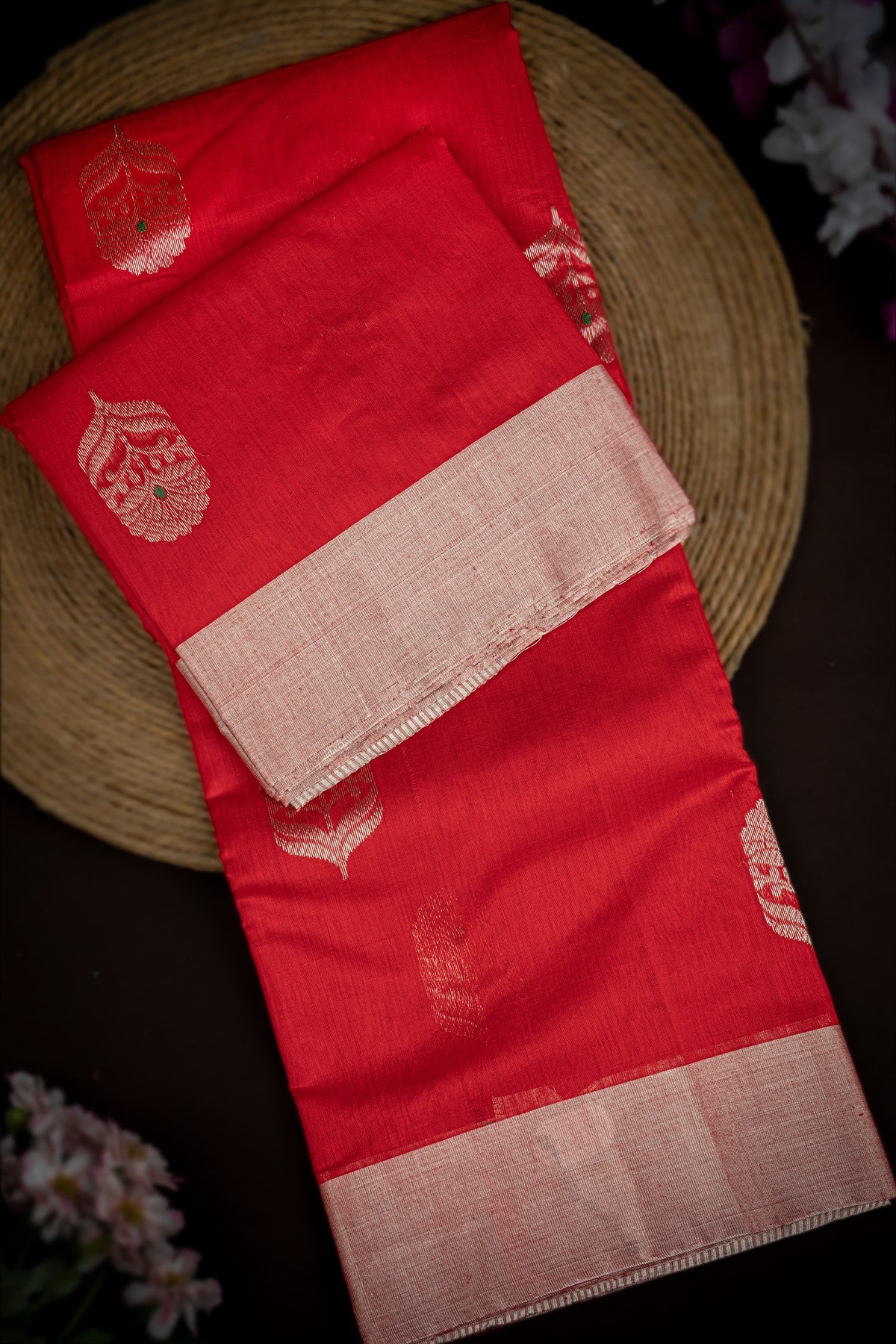 Mandir Red & Red Chanderi Motifs Saree