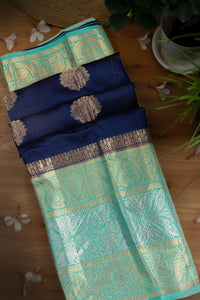 Mandir Navy Blue & Sea Blue Fancy Motifs Saree