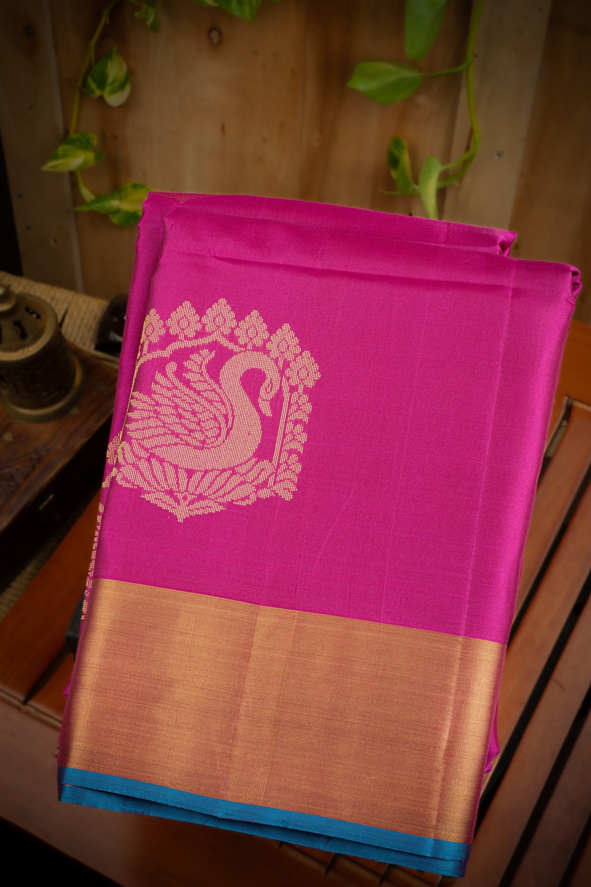 Mandir Deep Magenta & Blue Coimbatore Motifs Saree