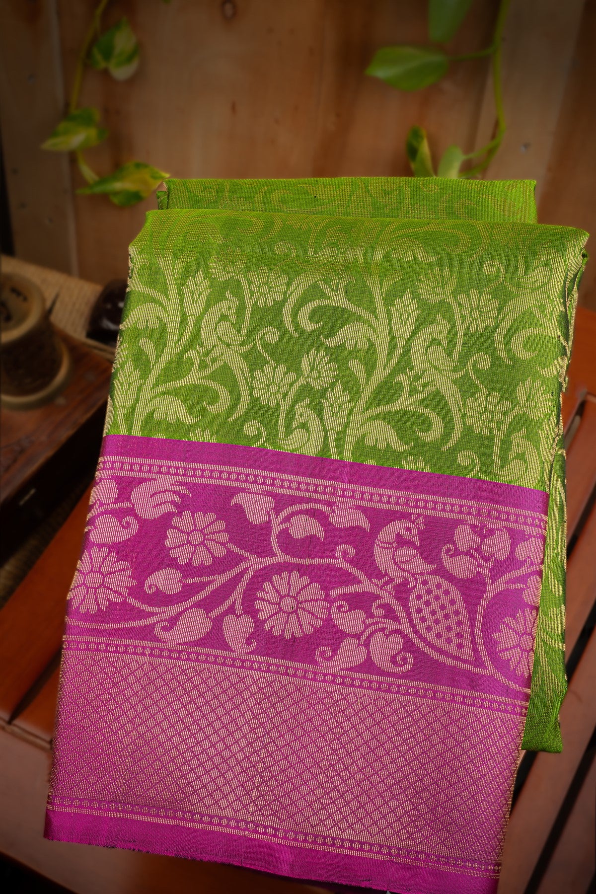 Mandir Mehendi Green & Dark Purple Coimbatore Jaal Saree