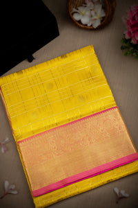 Mandir Yellow & Pink Venkatagiri Checks And Buttis Saree