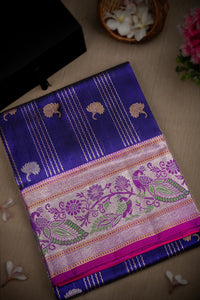 Mandir Royal Blue & Purple Venkatagiri Motifs Saree